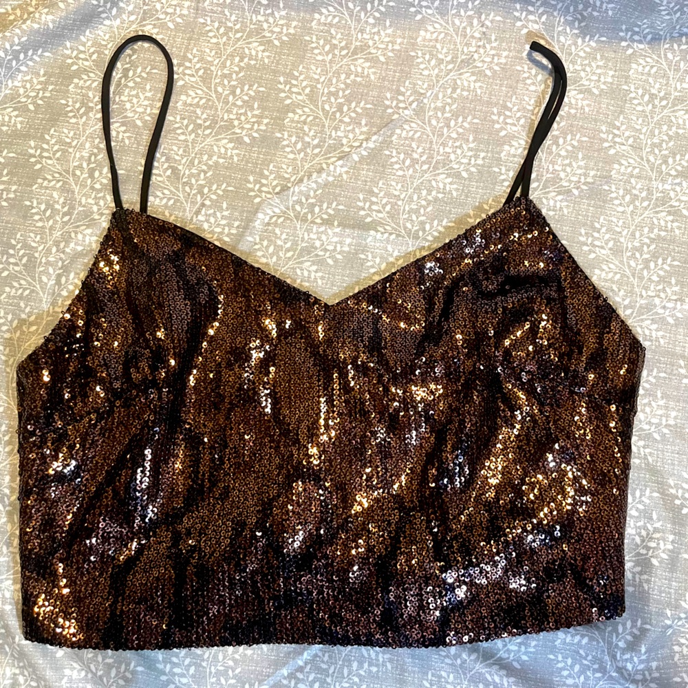 Lush sequin crop top with subtle cheetah pattern women’s XS